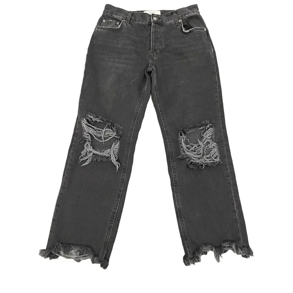 Free People Women's Maggie Mid Rise Straight Black Jeans, Size 26 - Picture 1 of 9
